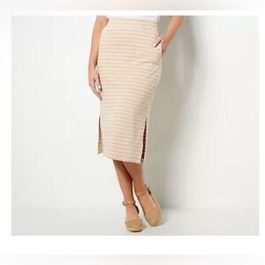 Isaac Mizrahi Live! Tall Essentials Pima Cotton Skirt Biscotti Color Size XLT
